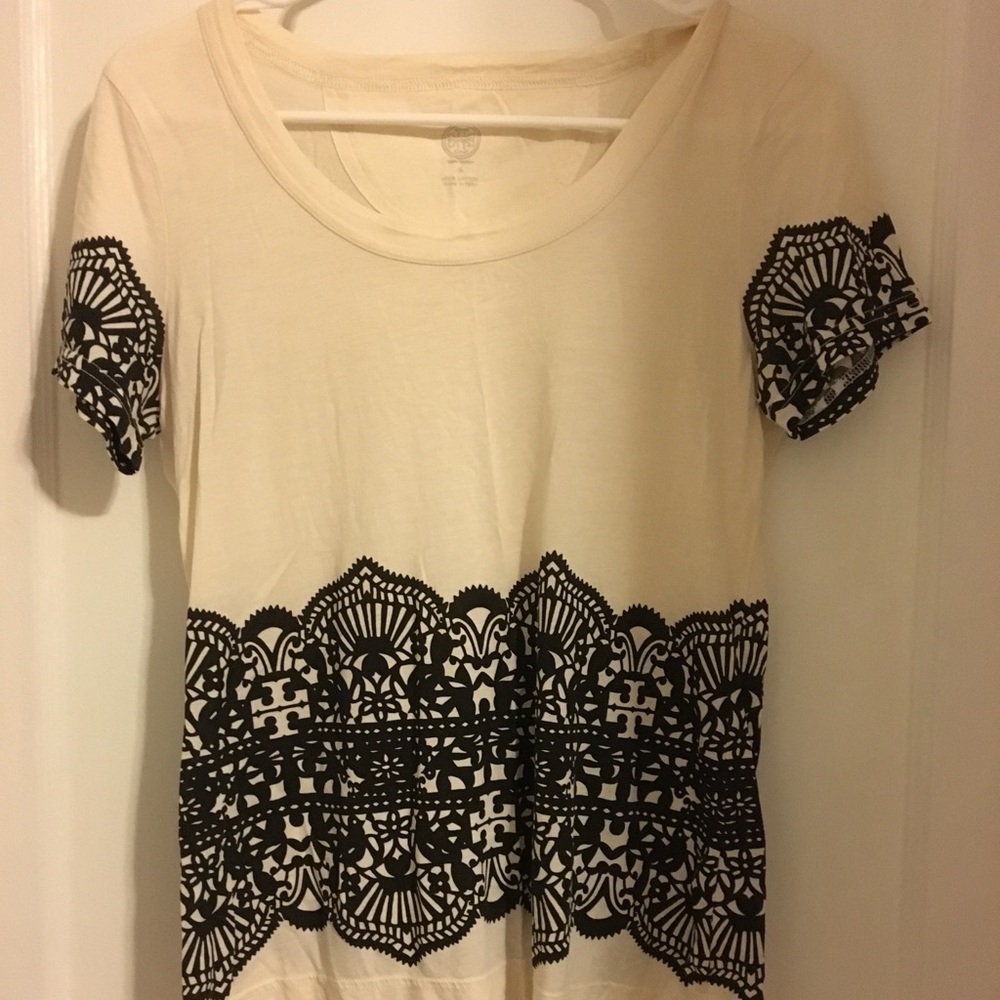 Black/cream printed Tory Burch tee